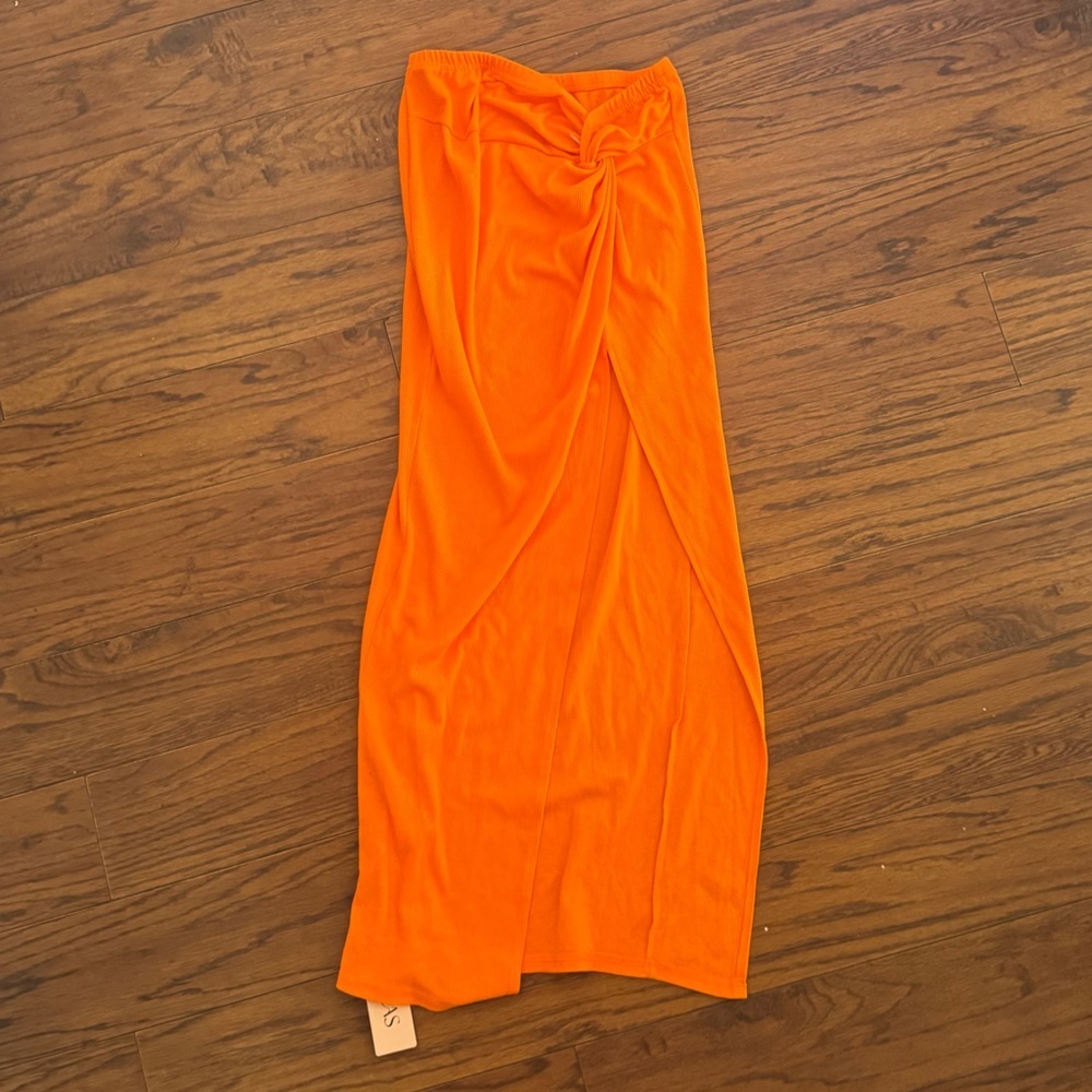 Micas Women’s Orange Maxi Skirt | Knotted Accent & Side Slit | Size S | NWT - Picture 3 of 6